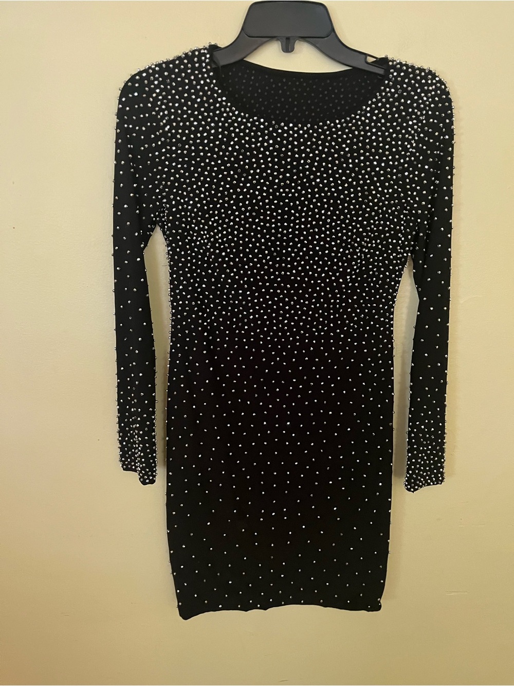 Black Long-Sleeve Embellished Bodycon Dress Size Small